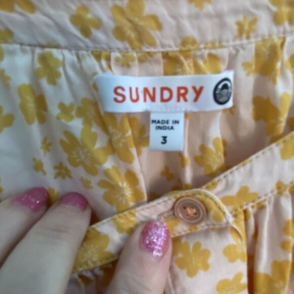 Sundry Ditsy blouse womens XL Size 3 floral puff sleeve button up Orange - Picture 6 of 10